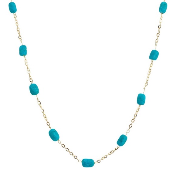 Milor Italy 14K Yellow Gold Turquoise Station Chain Necklace 18.5”